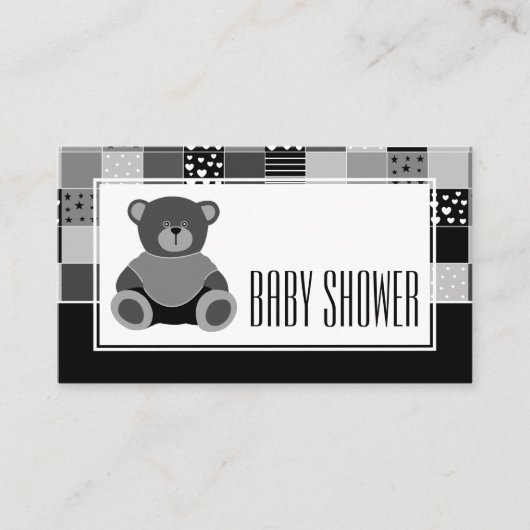 Patchwork Grey Beer, Baby shower Ticket Invitation Informatiekaartje (Voorkant)