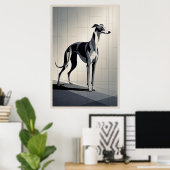 Patchwork Greyhound - Slanke Geometrische Hond Poster (Thuiskantoor)