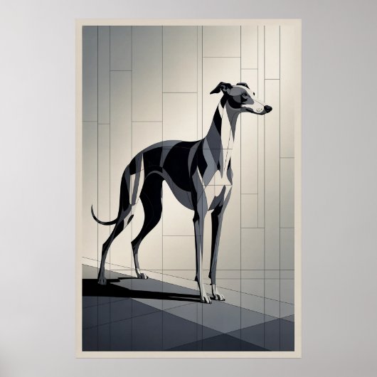 Patchwork Greyhound - Slanke Geometrische Hond Poster (Voorkant)