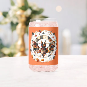 Patchwork Halloween Bat in Herfst Kleuren Blikvorm Glas