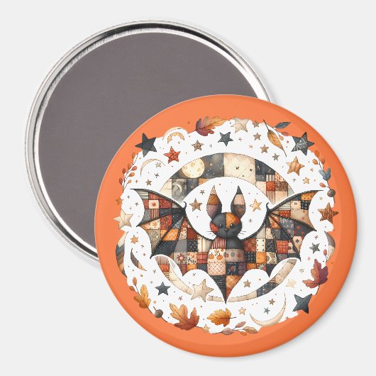Patchwork Halloween Bat in Herfst Kleuren Magneet (Voorkant / Achterkant)