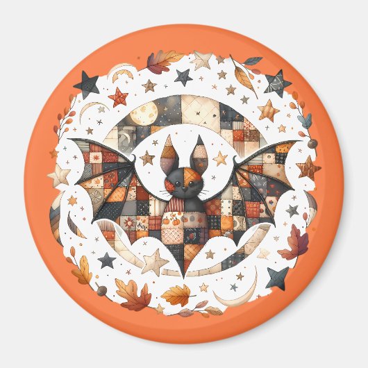 Patchwork Halloween Bat in Herfst Kleuren Magneet (Voorkant)