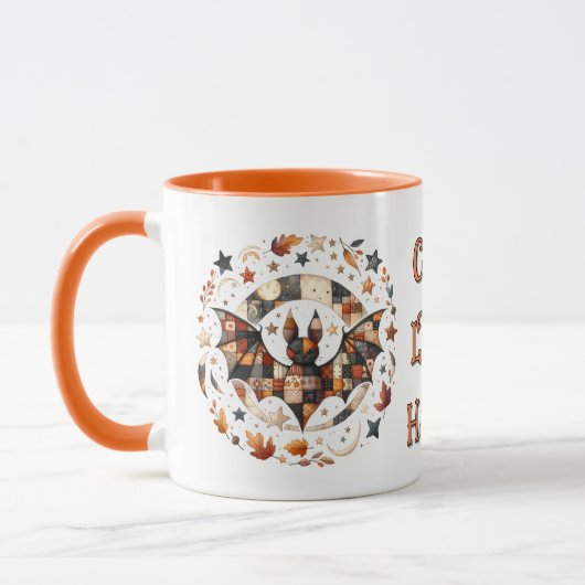 Patchwork Halloween Bat in Herfst Kleuren Mok (Links)
