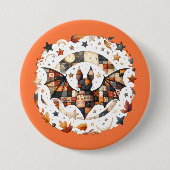 Patchwork Halloween Bat in Herfst Kleuren Ronde Button 7,6 Cm (Voorkant)