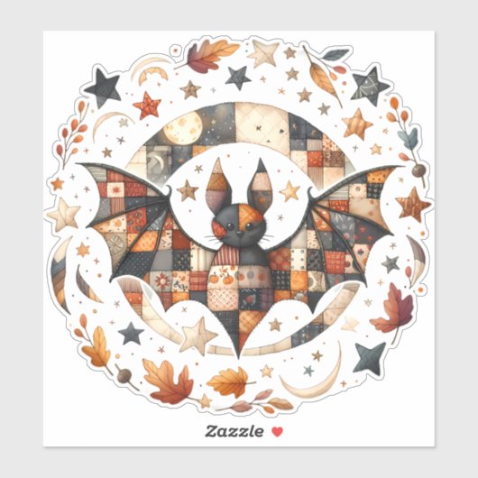Patchwork Halloween Bat in Herfst Kleuren Sticker (Vel)