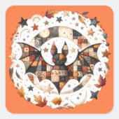 Patchwork Halloween Bat in Herfst Kleuren Vierkante Sticker (Voorkant)