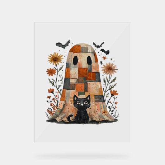 Patchwork Halloween Fantôme et chat, Retro Éffraya (Recto)