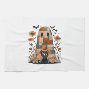 Patchwork Halloween Geest en Kat , Retro Griezelig Theedoek