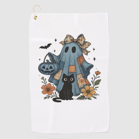 Patchwork Halloween Ghost Black Cat Essential T-Sh Golfhanddoek (Voorkant)