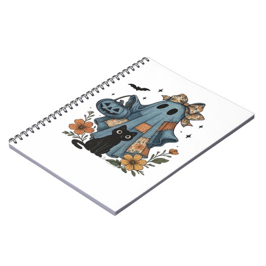 Patchwork Halloween Ghost Black Cat Essential T-Sh Notitieboek (Linkerzijde)