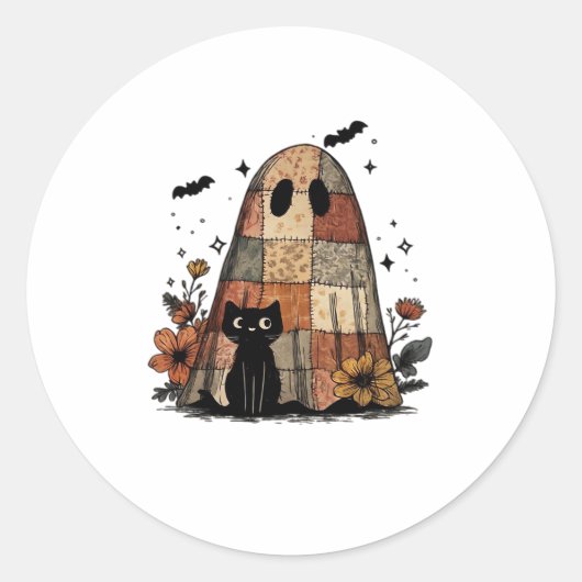 Patchwork Halloween Ghost black cat Essential T-Sh Ronde Sticker (Voorkant)
