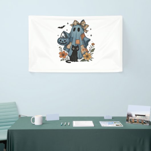 Patchwork Halloween Ghost Black Cat Essential T-Sh Spandoek (Beurs)