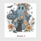 Patchwork Halloween Ghost Black Cat Essential T-Sh Sticker (Vel)