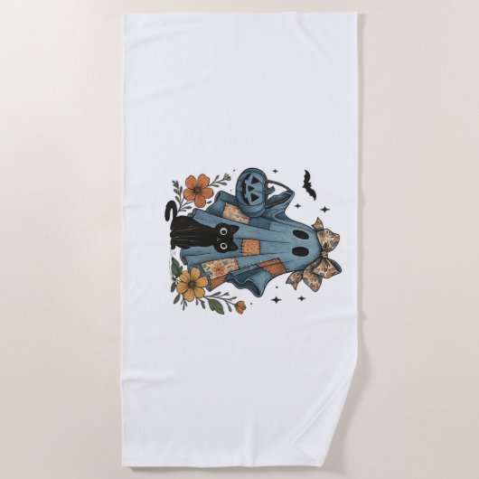 Patchwork Halloween Ghost Black Cat Essential T-Sh Strandlaken (Voorkant)