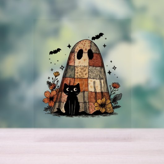 Patchwork Halloween Ghost chat noir Essential T-Sh (Neutre)