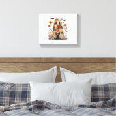 Patchwork Halloween Ghost en Cat, Retro Spooky F Canvas Afdruk (Insitu (Slaapkamer))