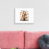 Patchwork Halloween Ghost en Cat, Retro Spooky F Canvas Afdruk (Insitu (Woonkamer))