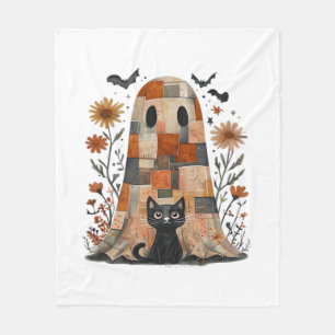 Patchwork Halloween Ghost en Cat, Retro Spooky F Fleece Deken