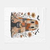Patchwork Halloween Ghost en Cat, Retro Spooky F Fleece Deken (Voorkant (Horizontaal))