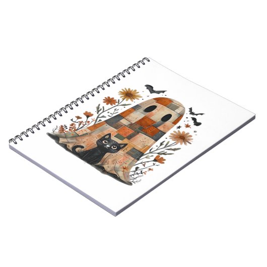 Patchwork Halloween Ghost en Cat, Retro Spooky F Notitieboek (Linkerzijde)