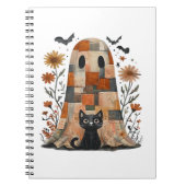 Patchwork Halloween Ghost en Cat, Retro Spooky F Notitieboek (Voorkant)