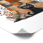 Patchwork Halloween Ghost en Cat, Retro Spooky F Poster (Hoek)