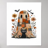 Patchwork Halloween Ghost en Cat, Retro Spooky F Poster (Voorkant)