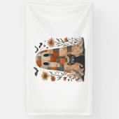 Patchwork Halloween Ghost en Cat, Retro Spooky F Spandoek (Verticaal)
