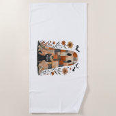 Patchwork Halloween Ghost en Cat, Retro Spooky F Strandlaken (Voorkant)