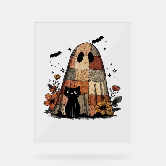 Patchwork Halloween Ghost zwarte kat Essential T-S Acryl Bord (Voorkant)