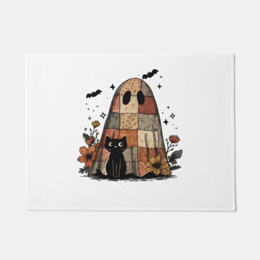 Patchwork Halloween Ghost zwarte kat Essential T-S Deurmat (Voorkant)