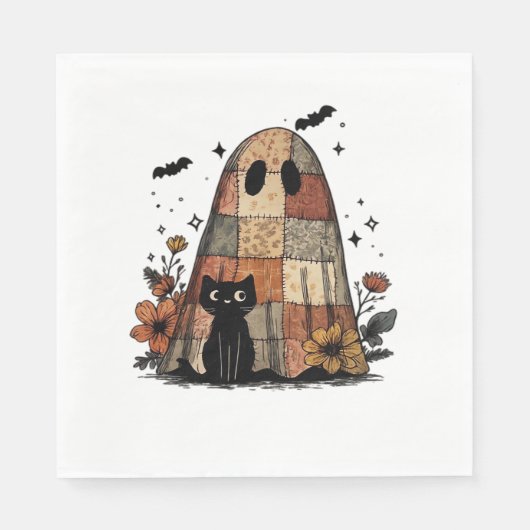 Patchwork Halloween Ghost zwarte kat Essential T-S Servet (Voorkant)