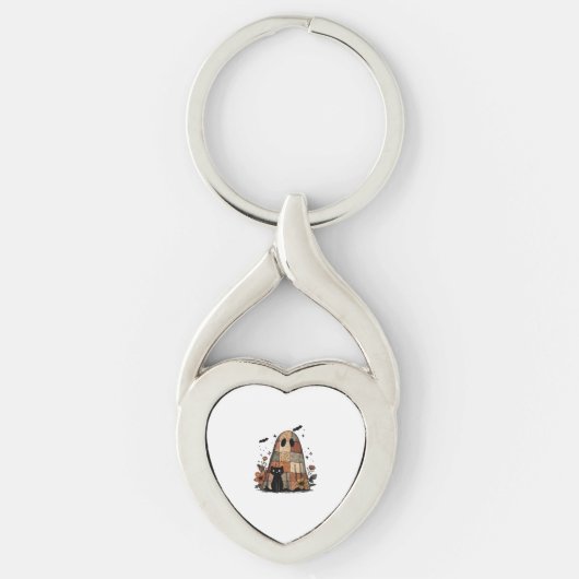 Patchwork Halloween Ghost zwarte kat Essential T-S Sleutelhanger (Voorkant)