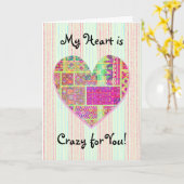 Patchwork Hart Crazy Quilt Gevoelens van Liefde Kaart (Gele Bloem)
