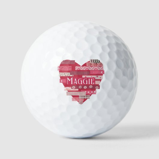 Patchwork harten in roze en rode golfballen (Voorkant)