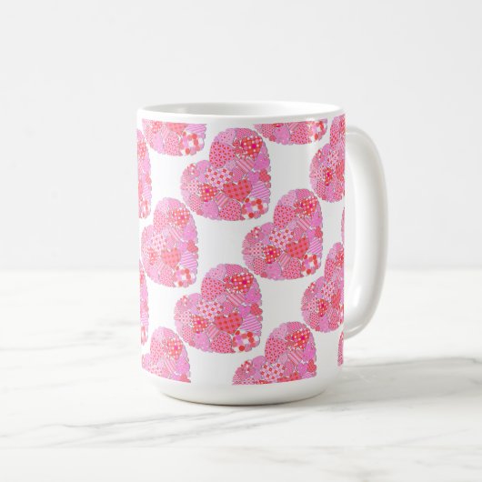 Patchwork Harten witte koffie Mok (Voorkant rechts)