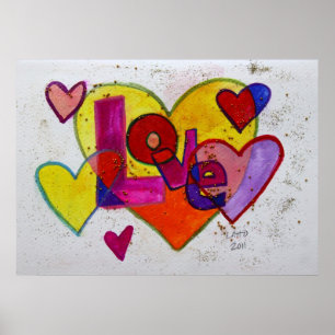 Patchwork Hearts Love Art Peinture Poster Imprimer
