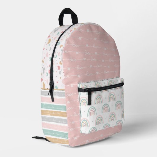 Patchwork Hearts Rainbow Kinder geprinte rugzak (Achterkant Hoek Links)
