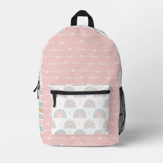 Patchwork Hearts Rainbow Kinder geprinte rugzak (Voorkant)