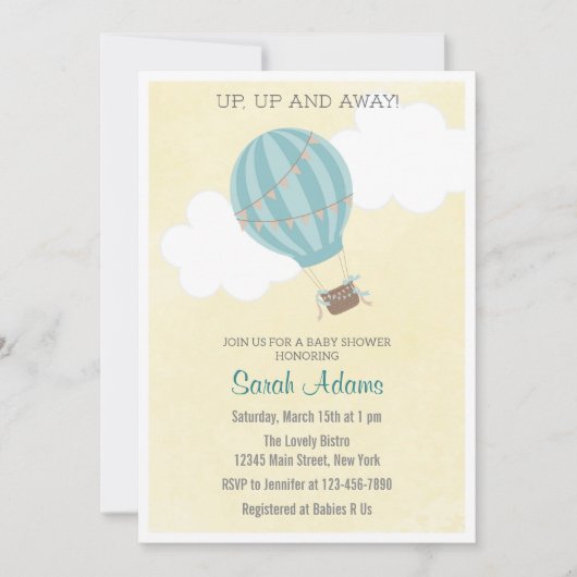 Patchwork-hete luchtballon baby shower uitnodiging (Voorkant)