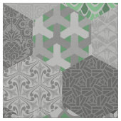 Patchwork Hexagons Green en Grey Stof (Close Up)