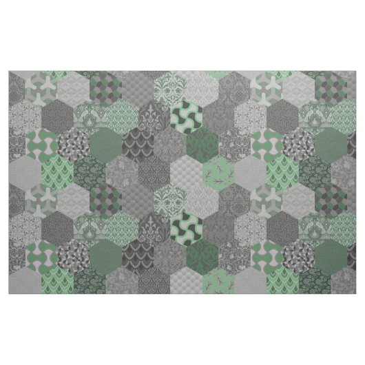 Patchwork Hexagons Green en Grey Stof (Fat Quarter)