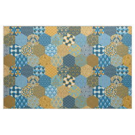 Patchwork Hexagons Mustard en Navy Stof