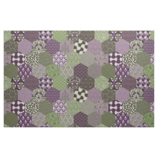Patchwork Hexagons Paars en Green Stof (Fat Quarter)