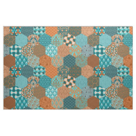Patchwork Hexagons Peacock en koper Stof