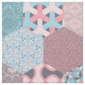Patchwork Hexagons Pink en Turquoise Stof (Close Up)