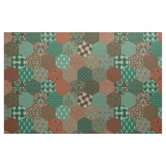 Patchwork Hexagons Rust en Pine Stof (Fat Quarter)