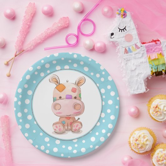 Patchwork Hippo Child's Blue Birthday Papieren Bordje (Feest)