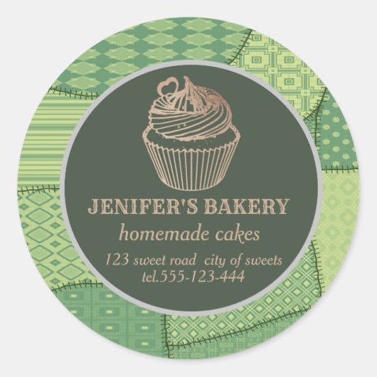 Patchwork Homemade cupcakes en snoepjes Ronde Sticker (Voorkant)