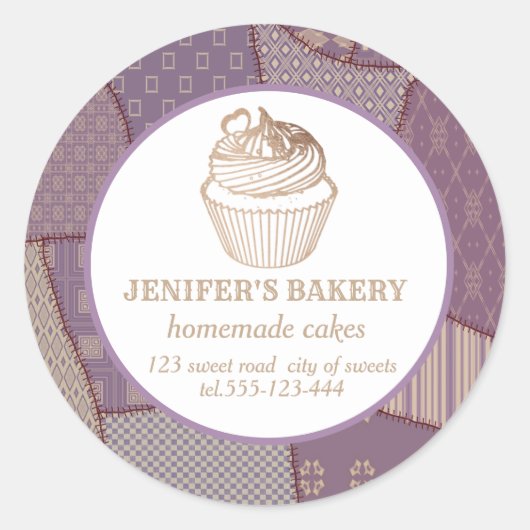 Patchwork Homemade cupcakes en snoepjes Ronde Sticker (Voorkant)